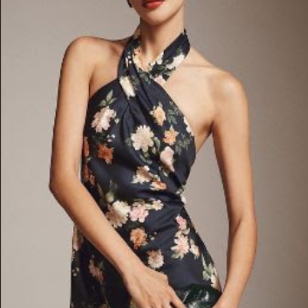 BHLDN RUBY TWIST HALTER SATIN GOWN